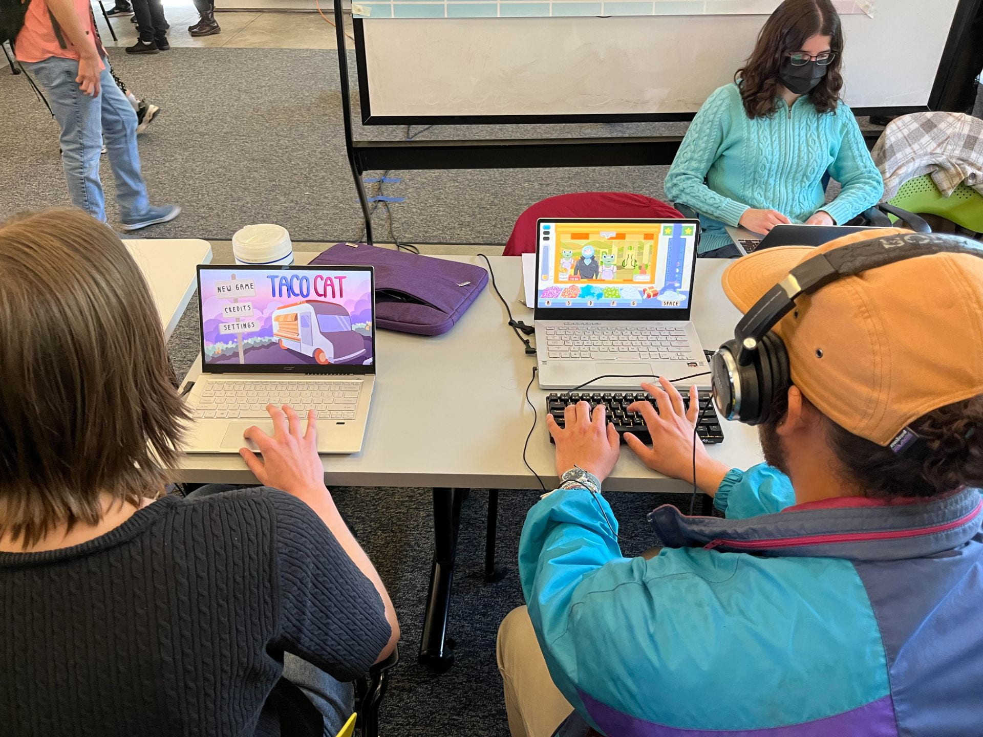 two students playing a game